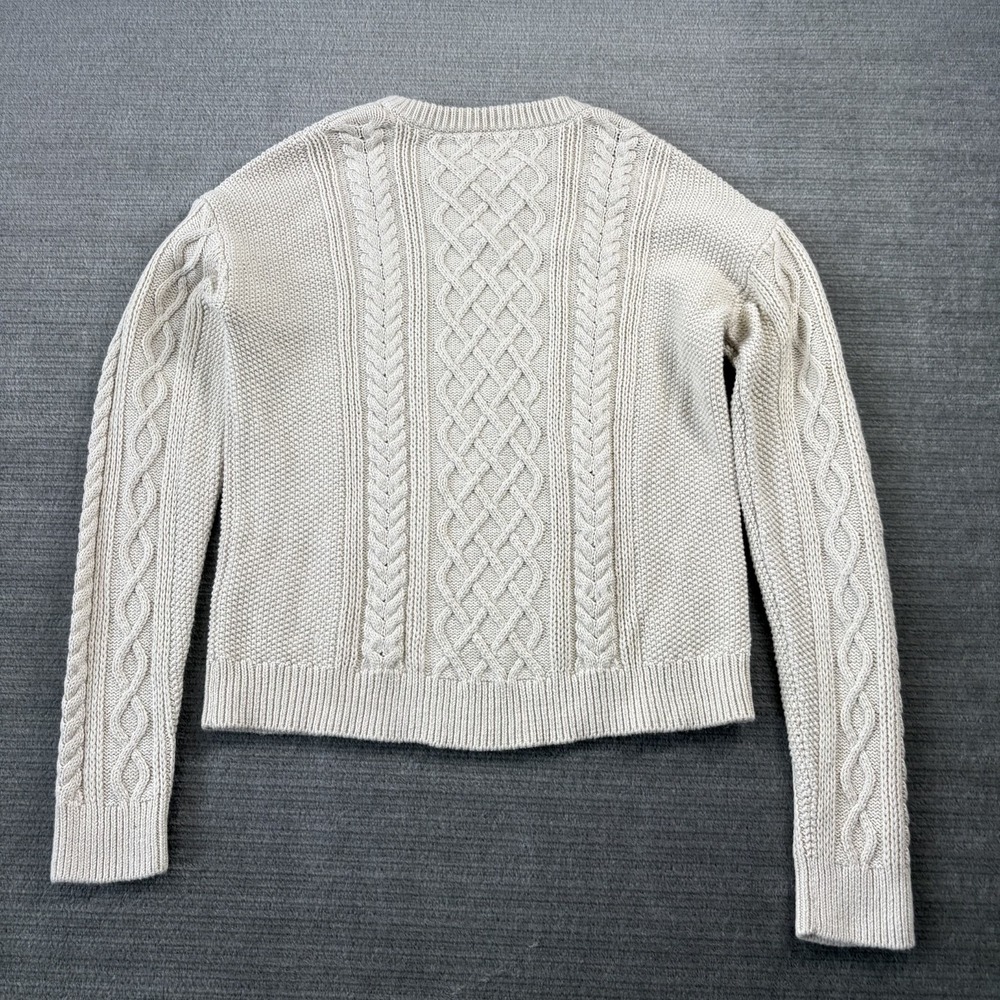 J Crew Sweater Women S Cream Cable Knit Fisherman Classic Coastal Cotton Preppy - Picture 2 of 10